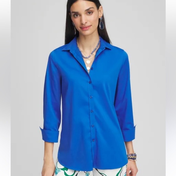 Chico's Blue Boxy Buttoned Blouse - Picture 1 of 15